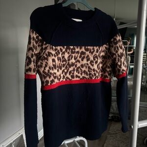 Aerie Oversized Navy Leopard-Panel Crewneck Sweater